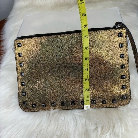 REBECCA MINKOFF KERRY STUDDED GOLD GLITTER CLUTCH BAG